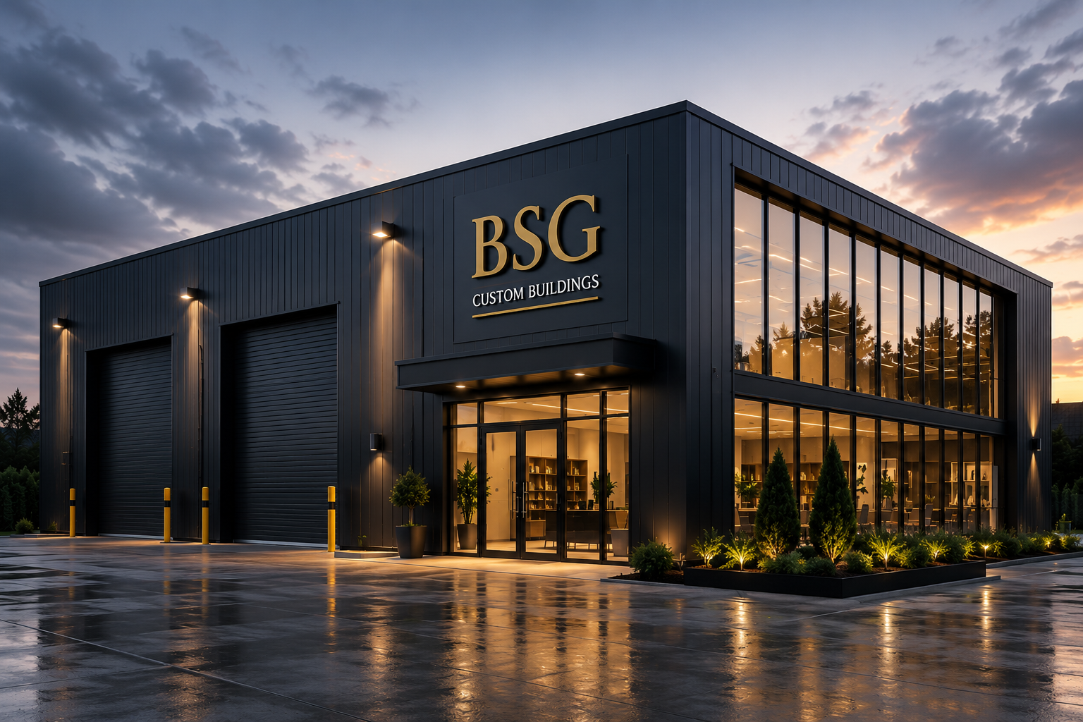 BSG Custom Buildings prefabricated commercial building with office and workshop space